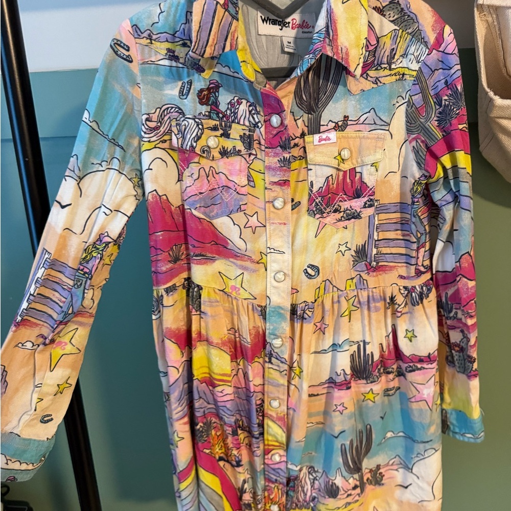 Wrangler Barbie collab Multicolor Graphic Button-Up Dress